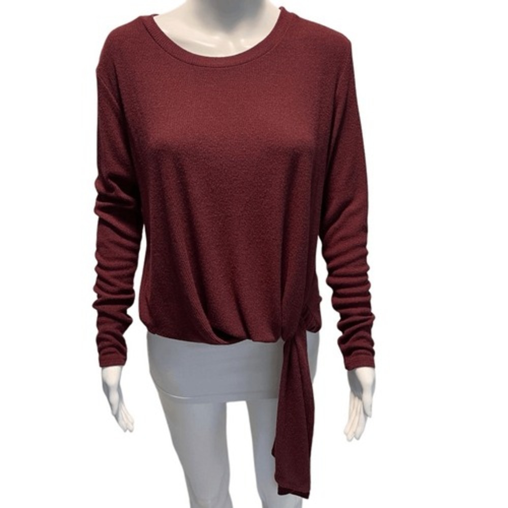 ASTR The Label Wrap Front Long Sleeve Knit Top Wine Red Size M